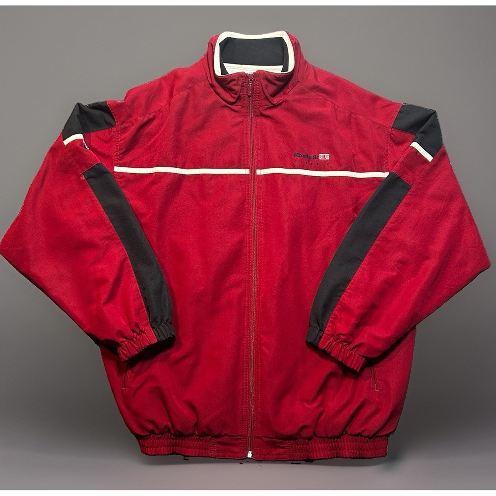 Vintage Reebok Classic Track Jacket Mens M Red Black Colorblock Zip Windbreaker